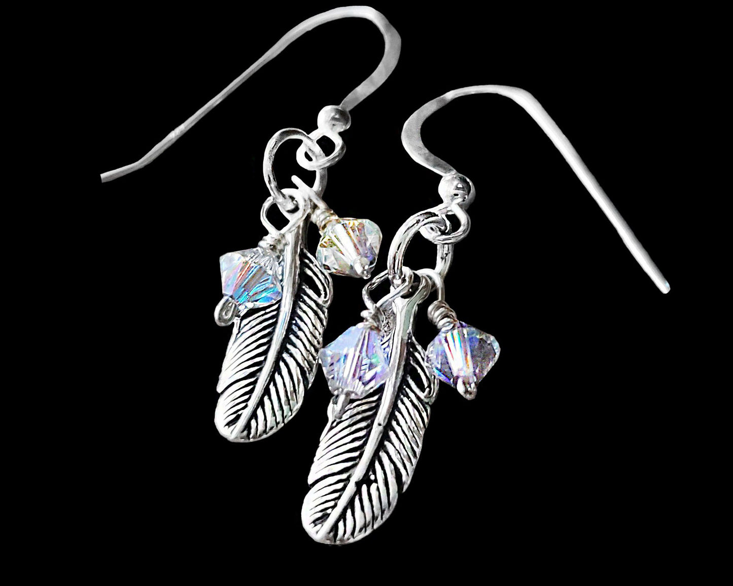 Feather Crystal Dangle Earrings