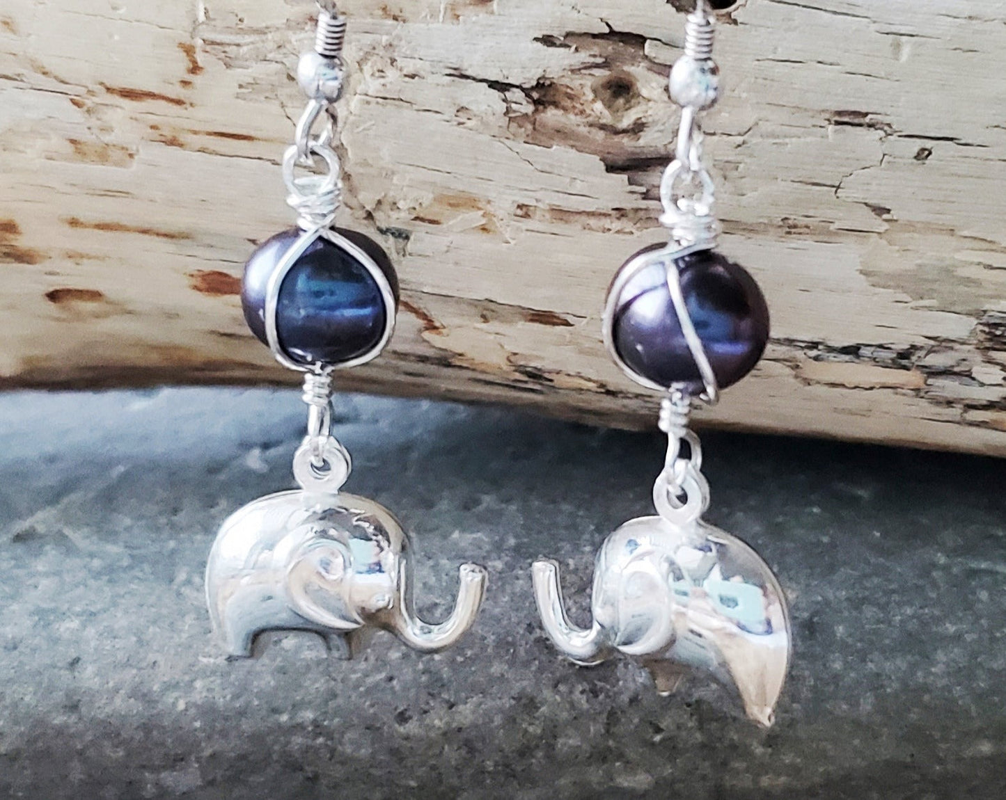 Black Pearl, Peacock Pearl Elephant Earrings
