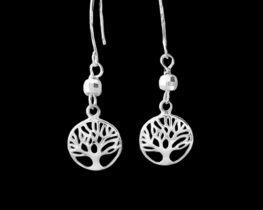 Tree of Life Dangle Earrings, Handmade, Sterling Silver