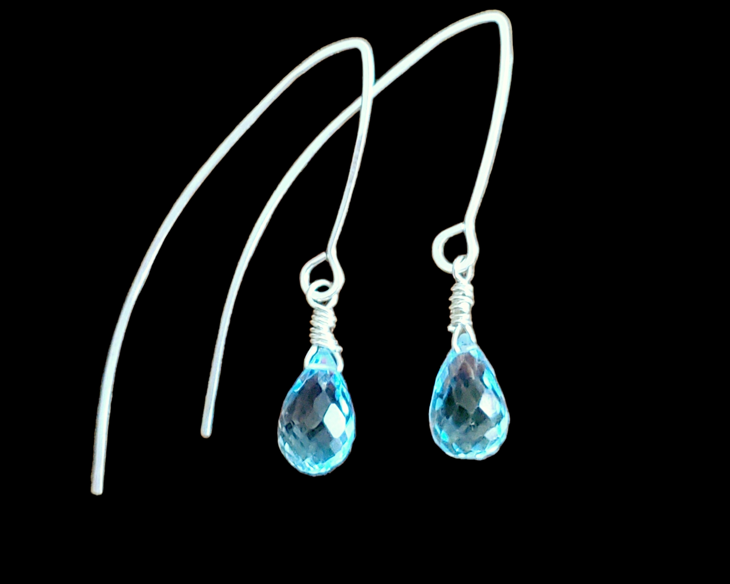 Blue Topaz Sterling Silver Water Droplet Threader Earrings