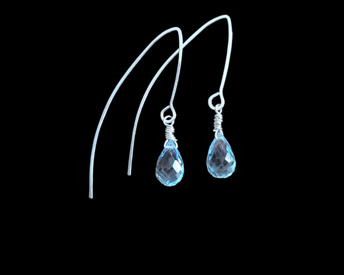 Blue Topaz Sterling Silver Water Droplet Threader Earrings