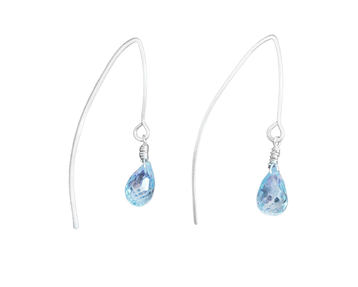 Blue Topaz Sterling Silver Water Droplet Threader Earrings