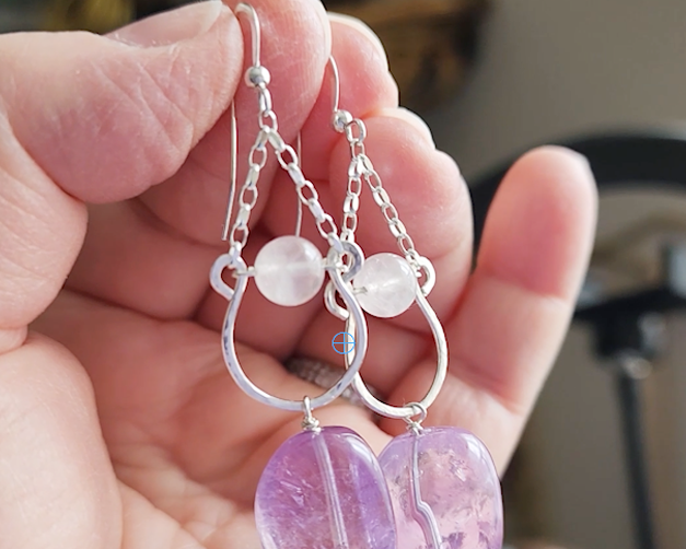 Long Amethyst Nugget Rose Quartz Dangle Chandelier Earrings