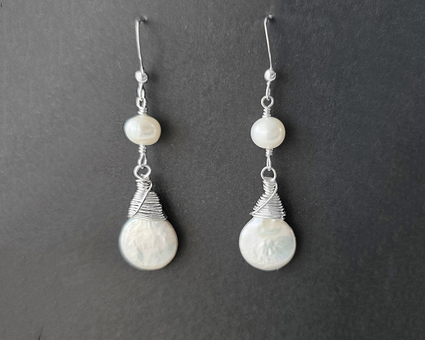 Long Large Freshwater Cultured Coin Shape Pearl Dangle Earrings