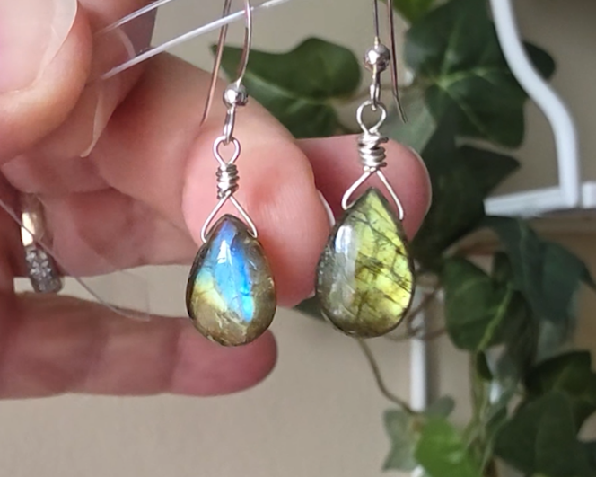 Labradorite Colorful Flash Dangle Drop Earrings