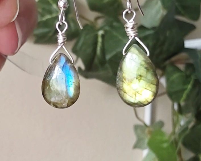 Labradorite Colorful Flash Dangle Drop Earrings