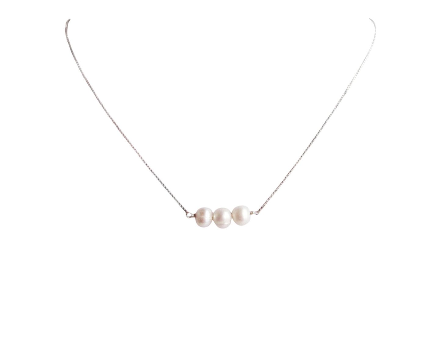 Freshwater Cultured Pearl necklace, Minimalist Bar Style made with Upcycled Vintage Pearls and mainly Upcycled Sterling Silver.