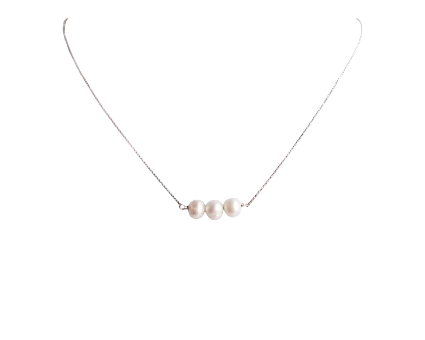 Freshwater Cultured Pearl necklace, Minimalist Bar Style made with Upcycled Vintage Pearls and mainly Upcycled Sterling Silver.