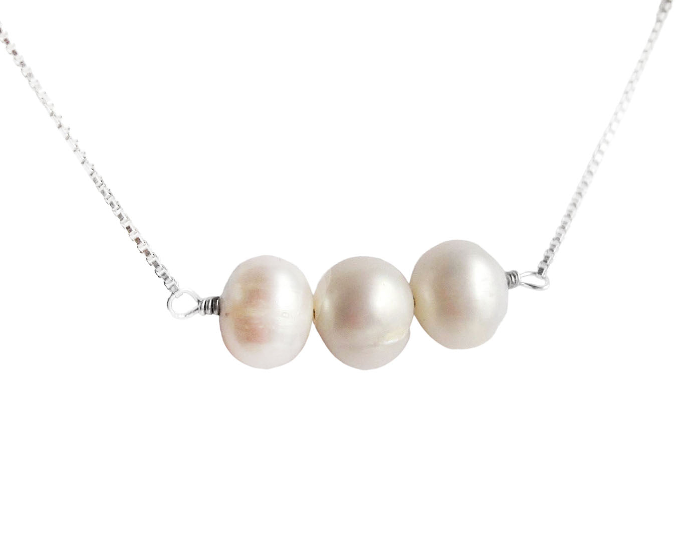 Freshwater Cultured Pearl necklace, Minimalist Bar Style made with Upcycled Vintage Pearls and mainly Upcycled Sterling Silver.