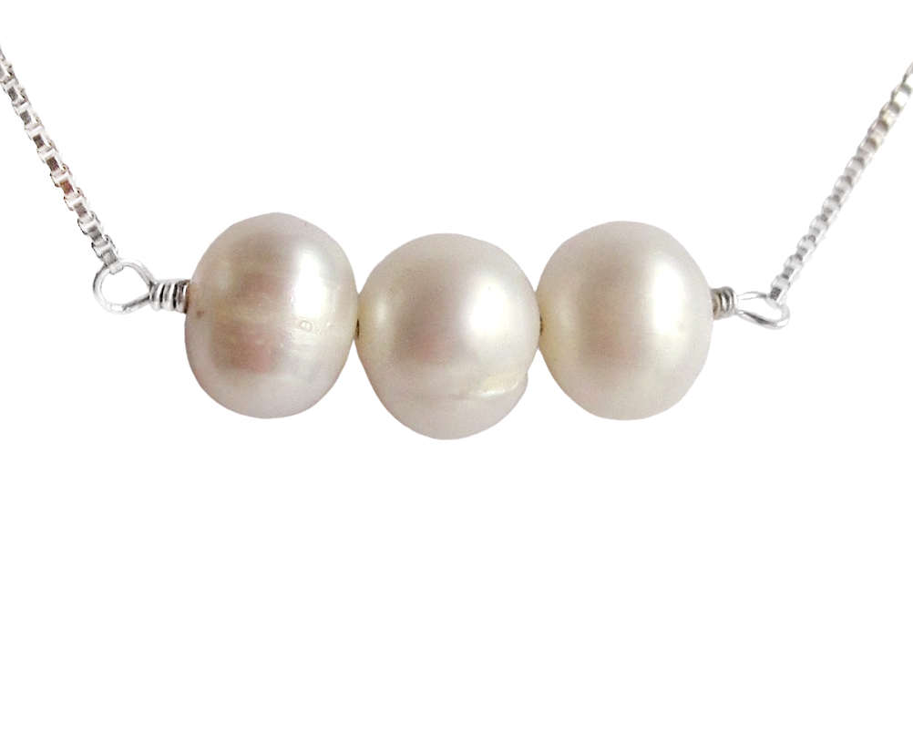 Freshwater Cultured Pearl necklace, Minimalist Bar Style made with Upcycled Vintage Pearls and mainly Upcycled Sterling Silver.