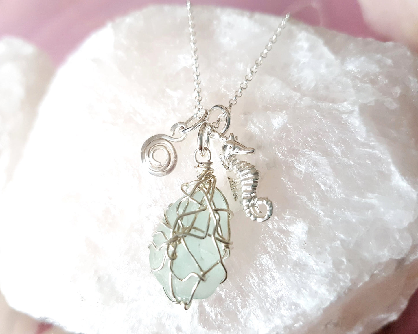 Seahorse Eternity Beach Glass Necklace-Freshwater Sea Glass