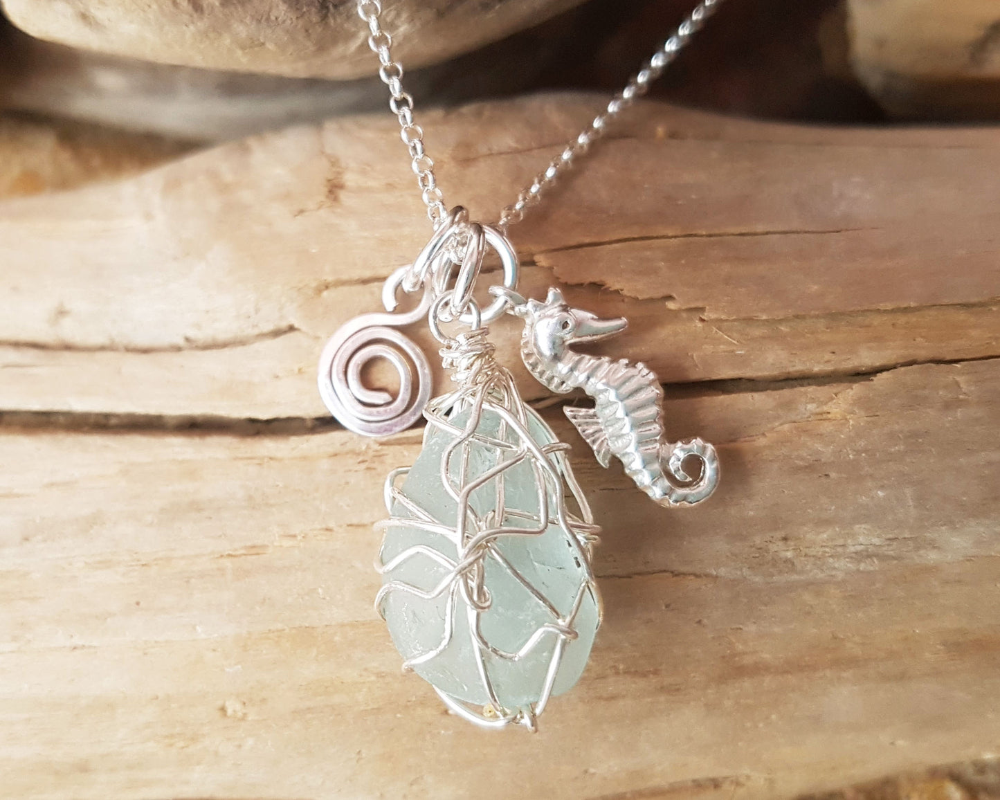 Seahorse Eternity Beach Glass Necklace-Freshwater Sea Glass