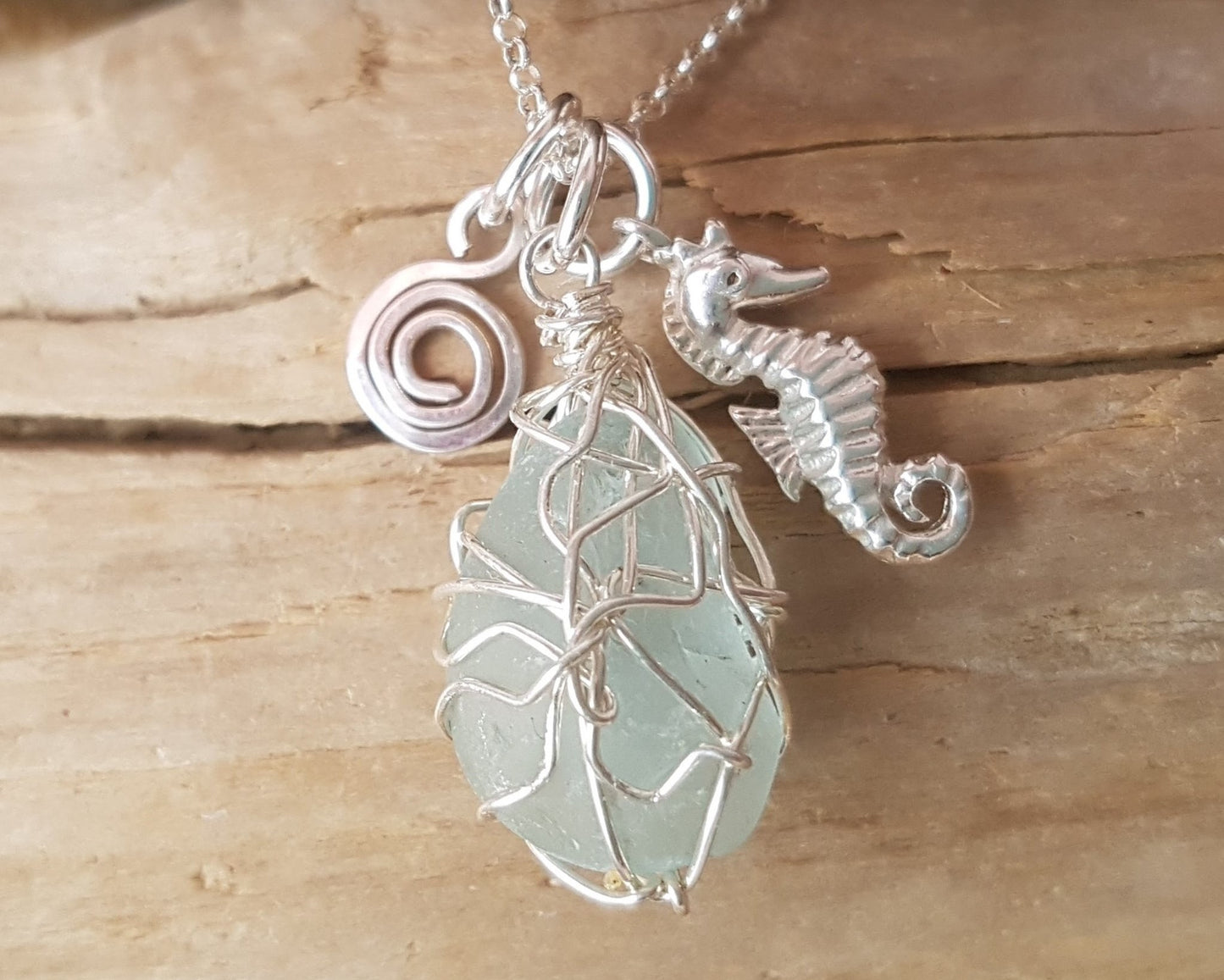 Seahorse Eternity Beach Glass Necklace-Freshwater Sea Glass