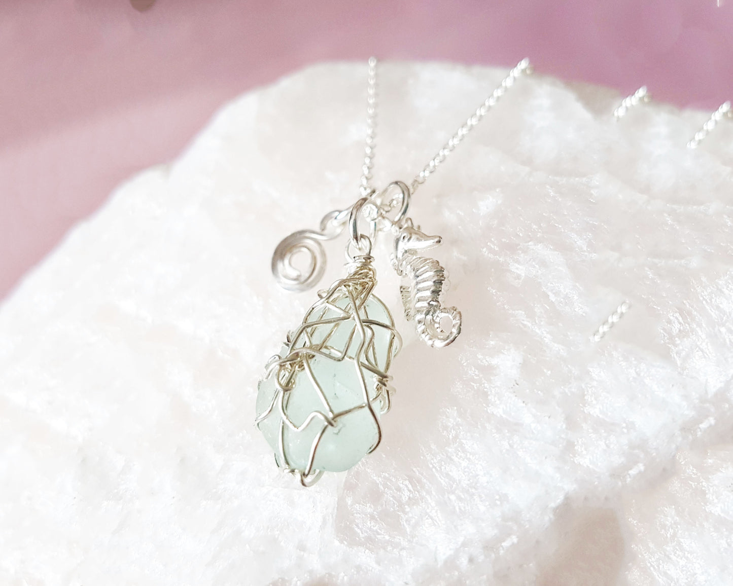 Seahorse Eternity Beach Glass Necklace-Freshwater Sea Glass