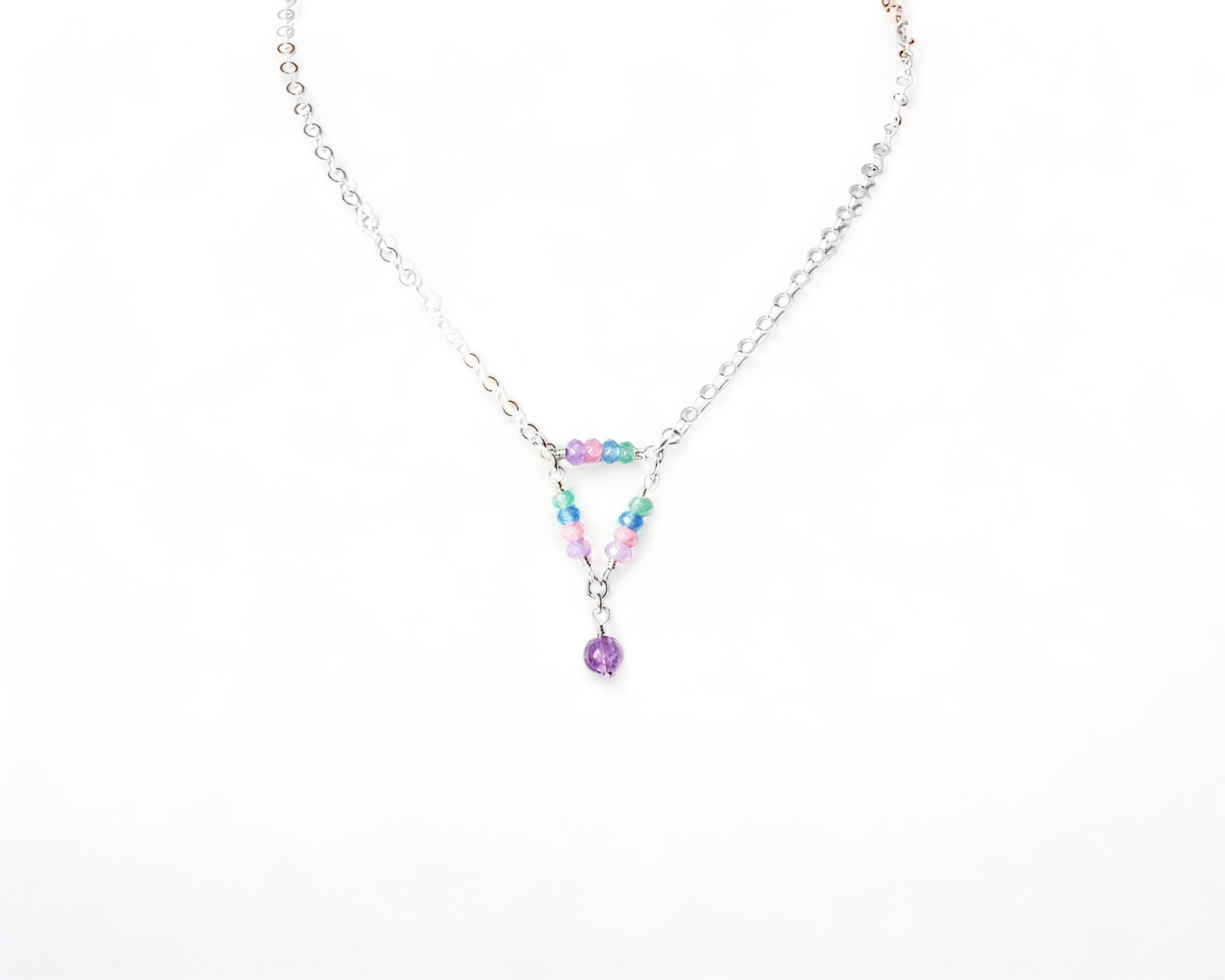 Today Tomorrow & Forever Amethyst Quartz Multicolour Necklace, Pink, Blue, Purple, Green, Triangle 