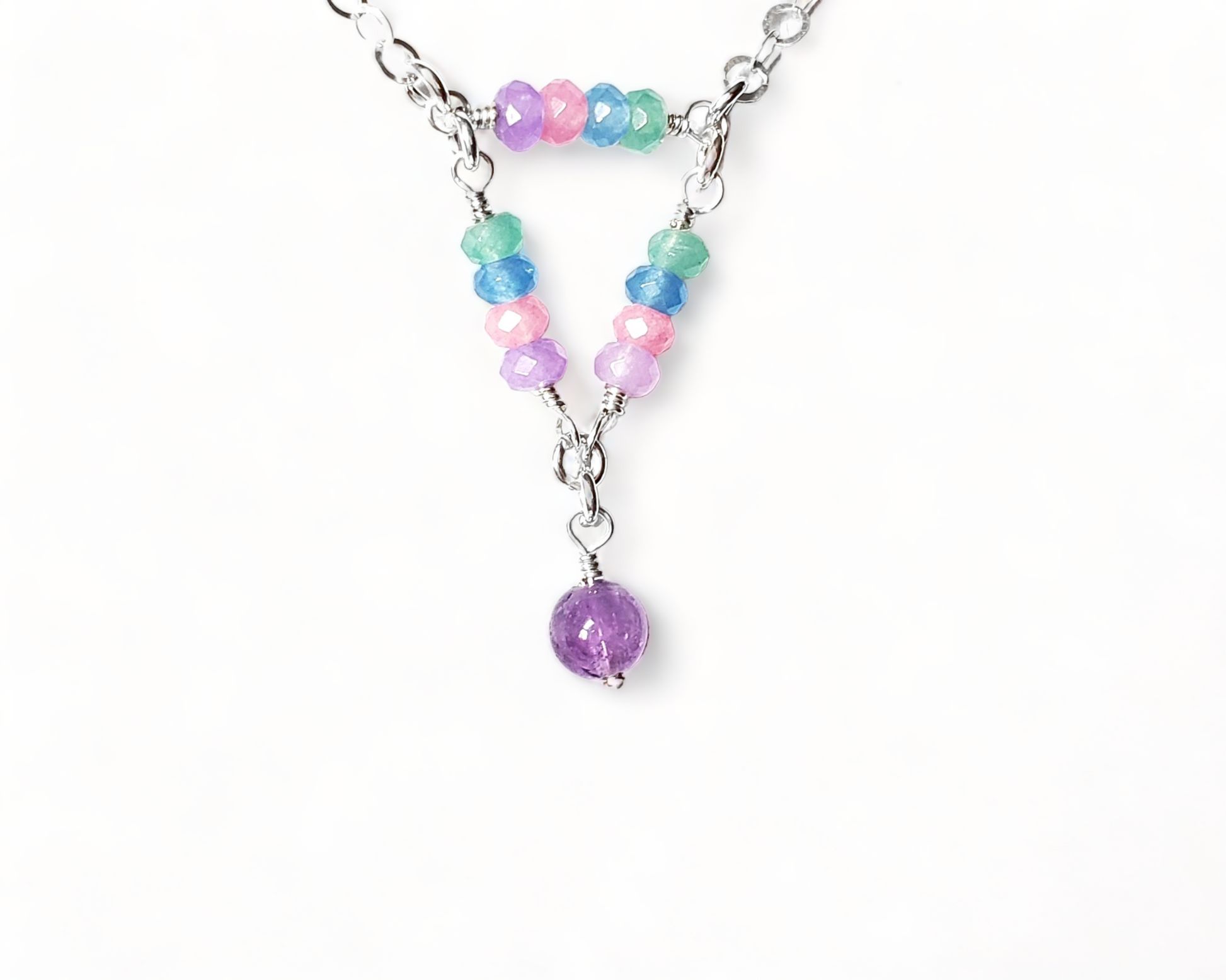 Today Tomorrow & Forever Amethyst Quartz Multicolour Necklace, Pink, Blue, Purple, Green, Triangle 