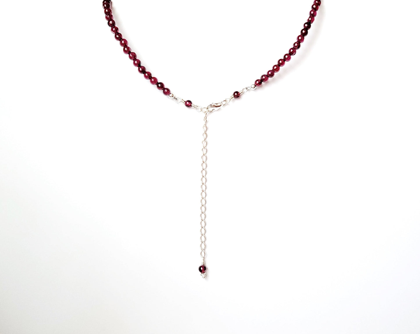  Deep Red Garnet Beaded Necklace, Back Chain