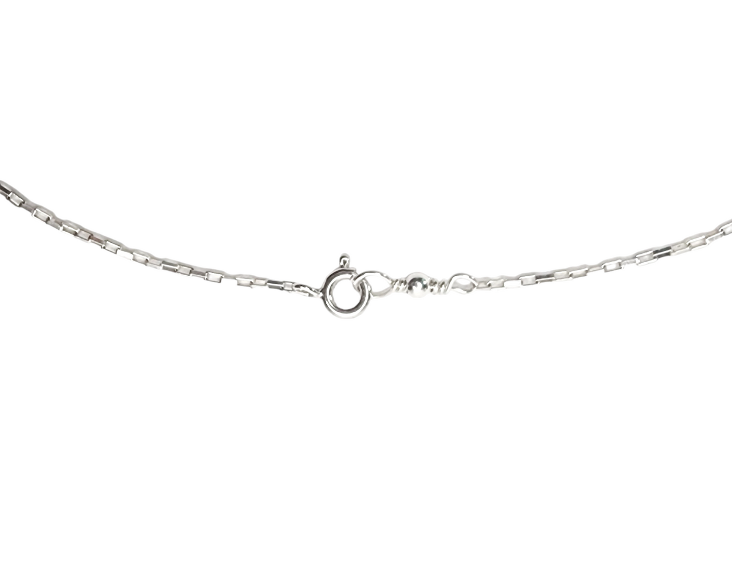 Sterling Silver elongated box chain, wire wrapped loop and Spring ring clasp.