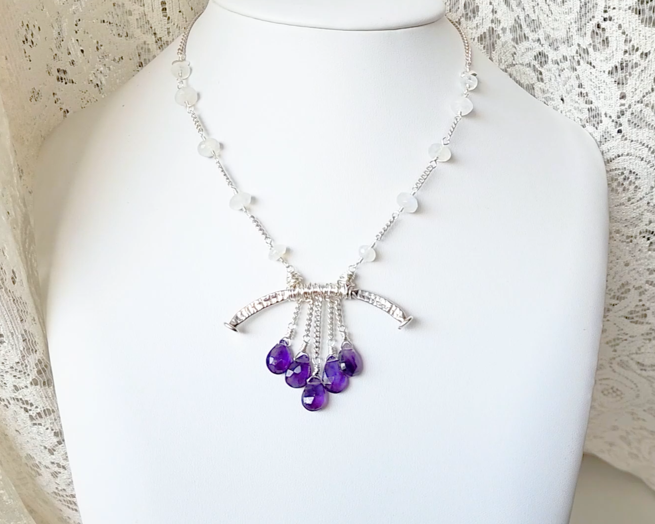 Purple Amethyst Rain Moonstone Clouds Necklace