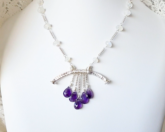 Purple Amethyst Rain Moonstone Clouds Necklace