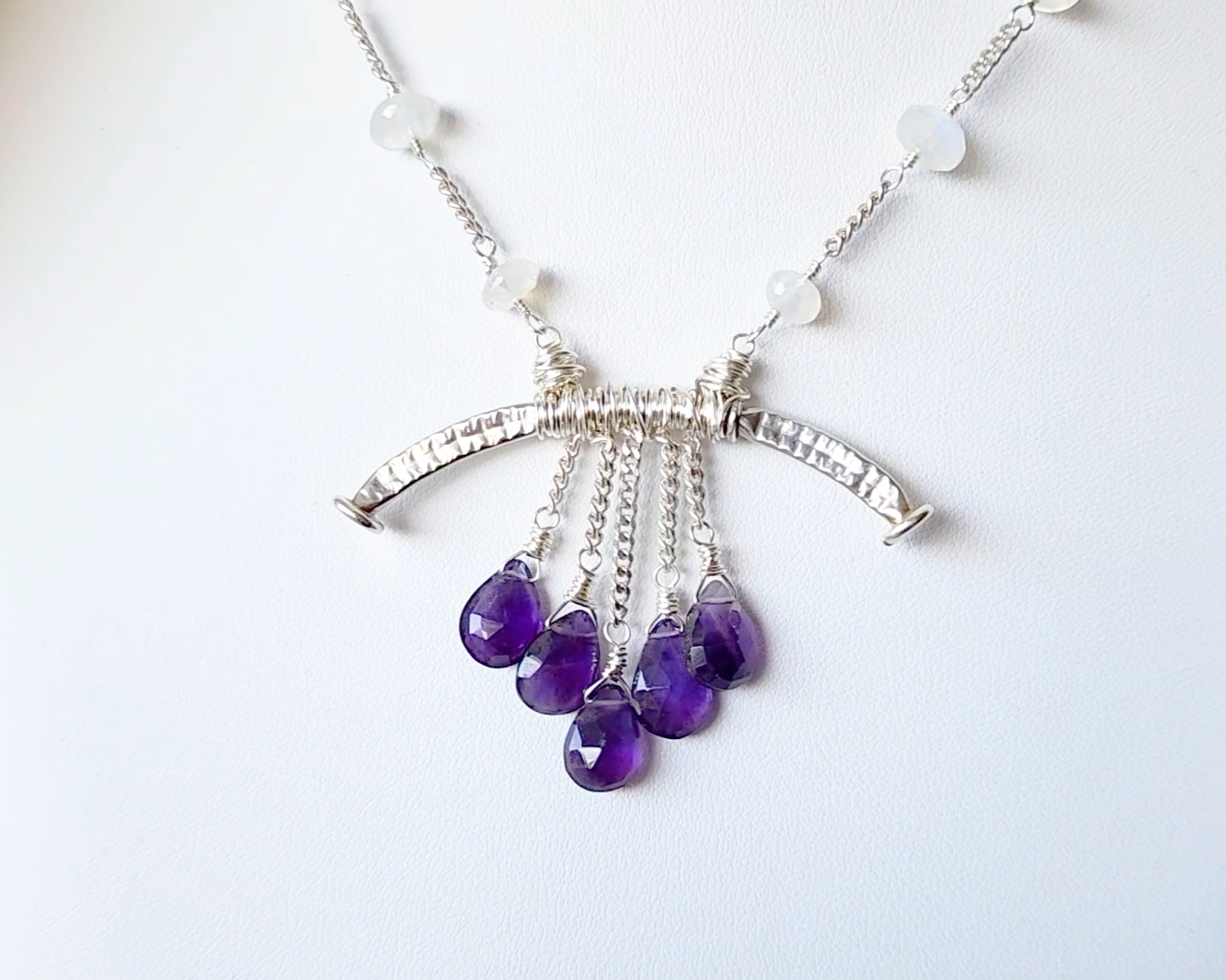 Purple Amethyst Rain Moonstone Clouds Necklace