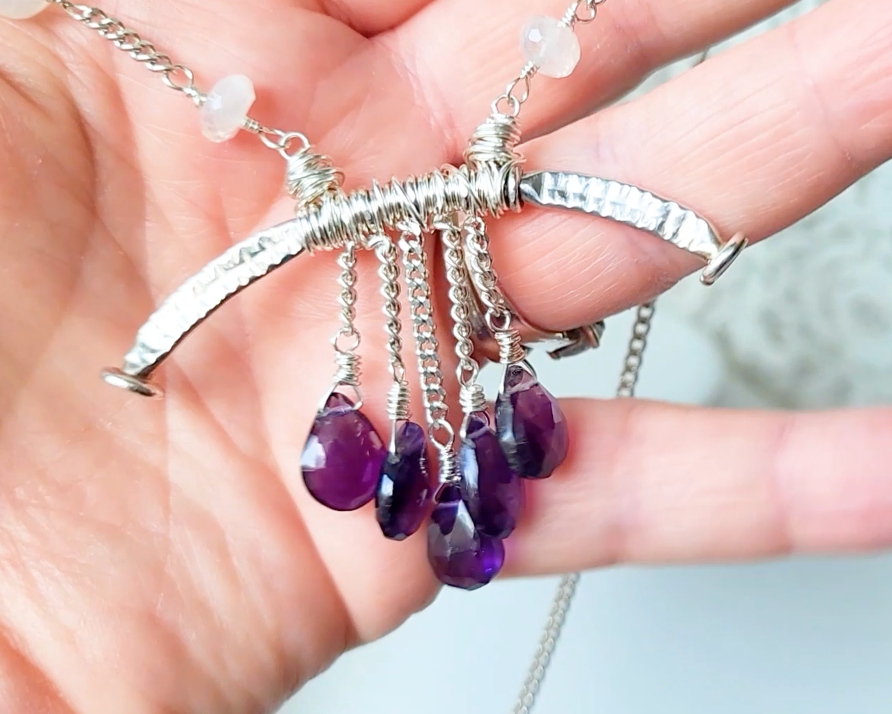 Purple Amethyst Rain Moonstone Clouds Necklace