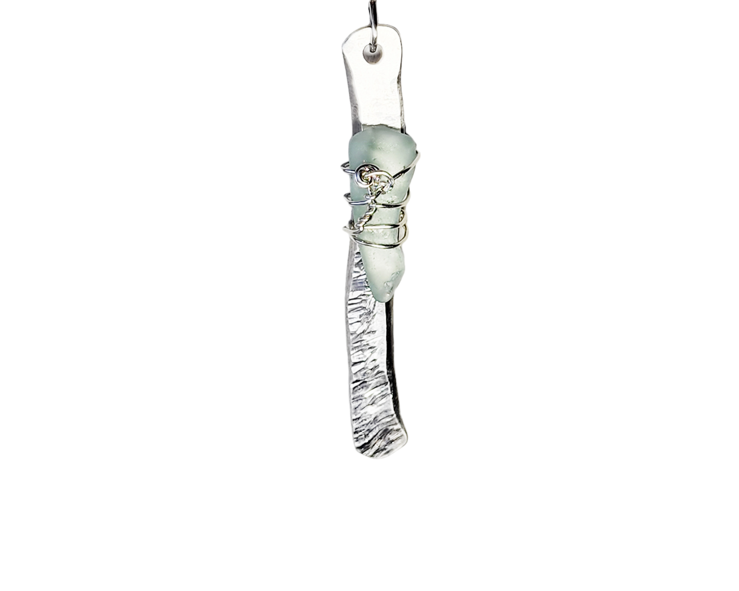  Long Sterling Silver and Aqua Blue Beach Glass/Sea Glass pendant on a rolo style chain. 