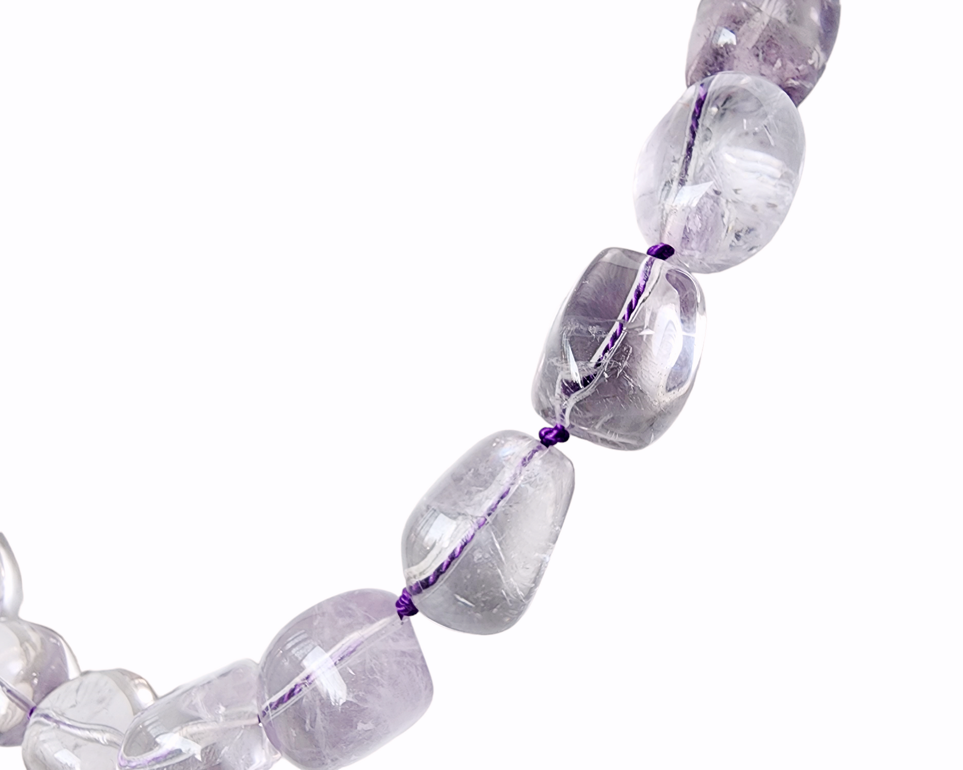 Translucent lavender Amethyst Nugget necklace, hand knotted with genuine Silk cord,