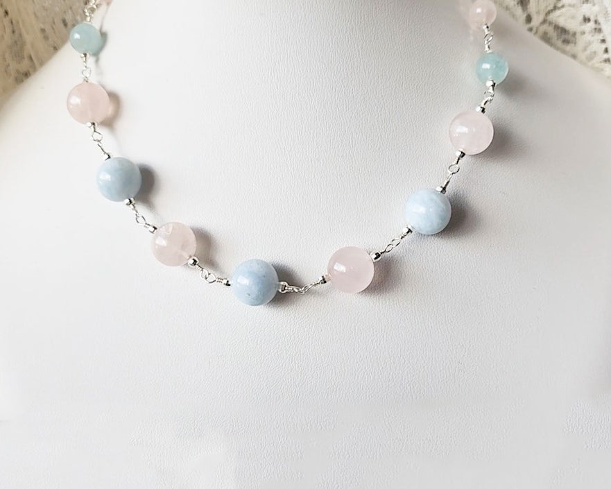 Aquamarine Vintage Rose Quartz Peace Necklace Anything s Possible Jewellery