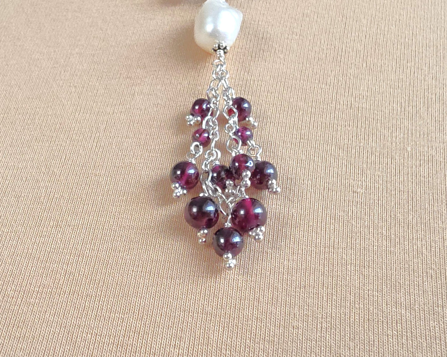Regal Garnet and Baroque Pearl Tassel Necklace