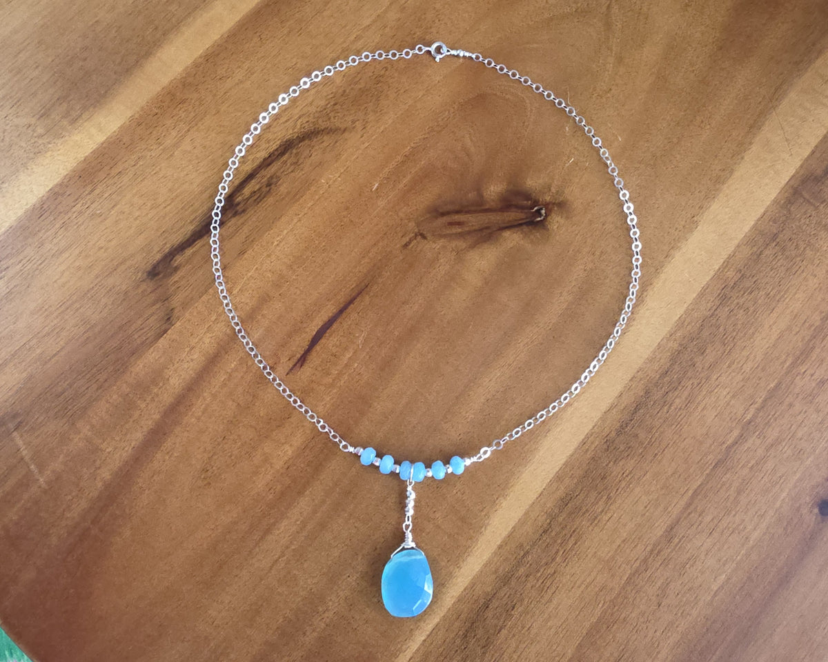 Art Deco Style Blue Chalcedony & Quartz Necklace