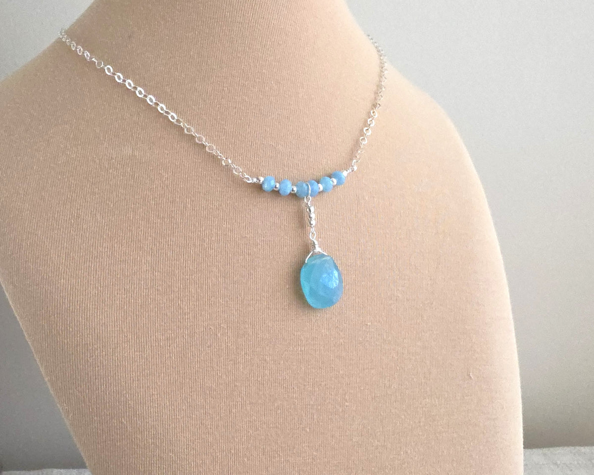 Art Deco Style Blue Chalcedony & Quartz Necklace