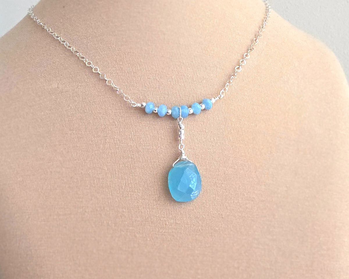 Art Deco Style Blue Chalcedony & Quartz Necklace