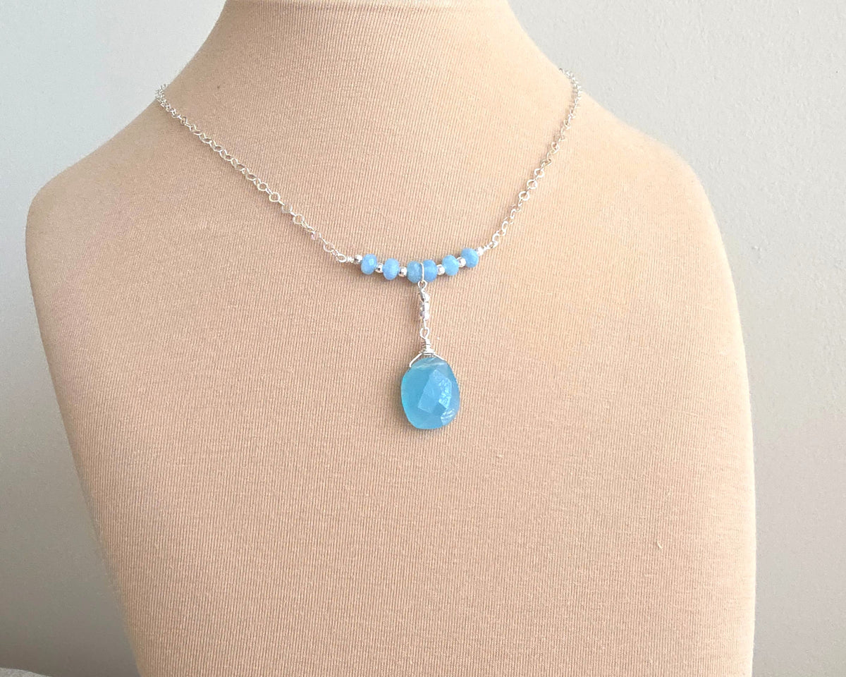 Art Deco Style Blue Chalcedony & Quartz Necklace