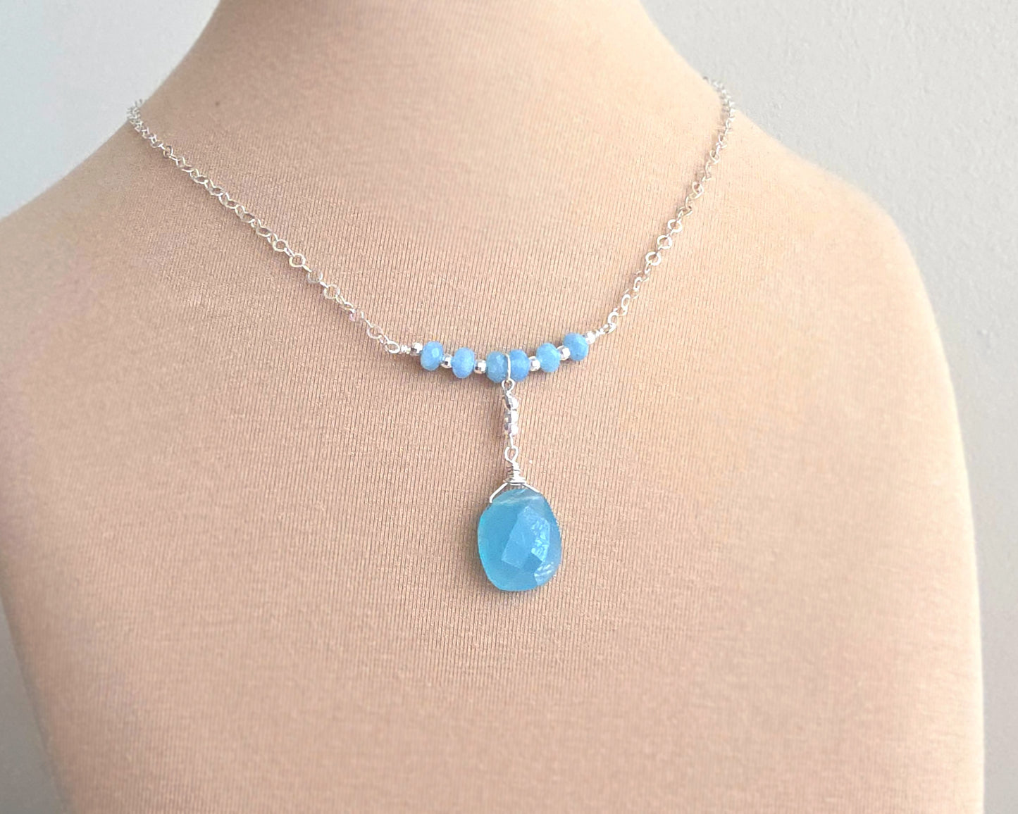 Art Deco Style Blue Chalcedony & Quartz Necklace