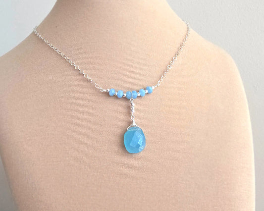 Art Deco Style Blue Chalcedony & Quartz Necklace