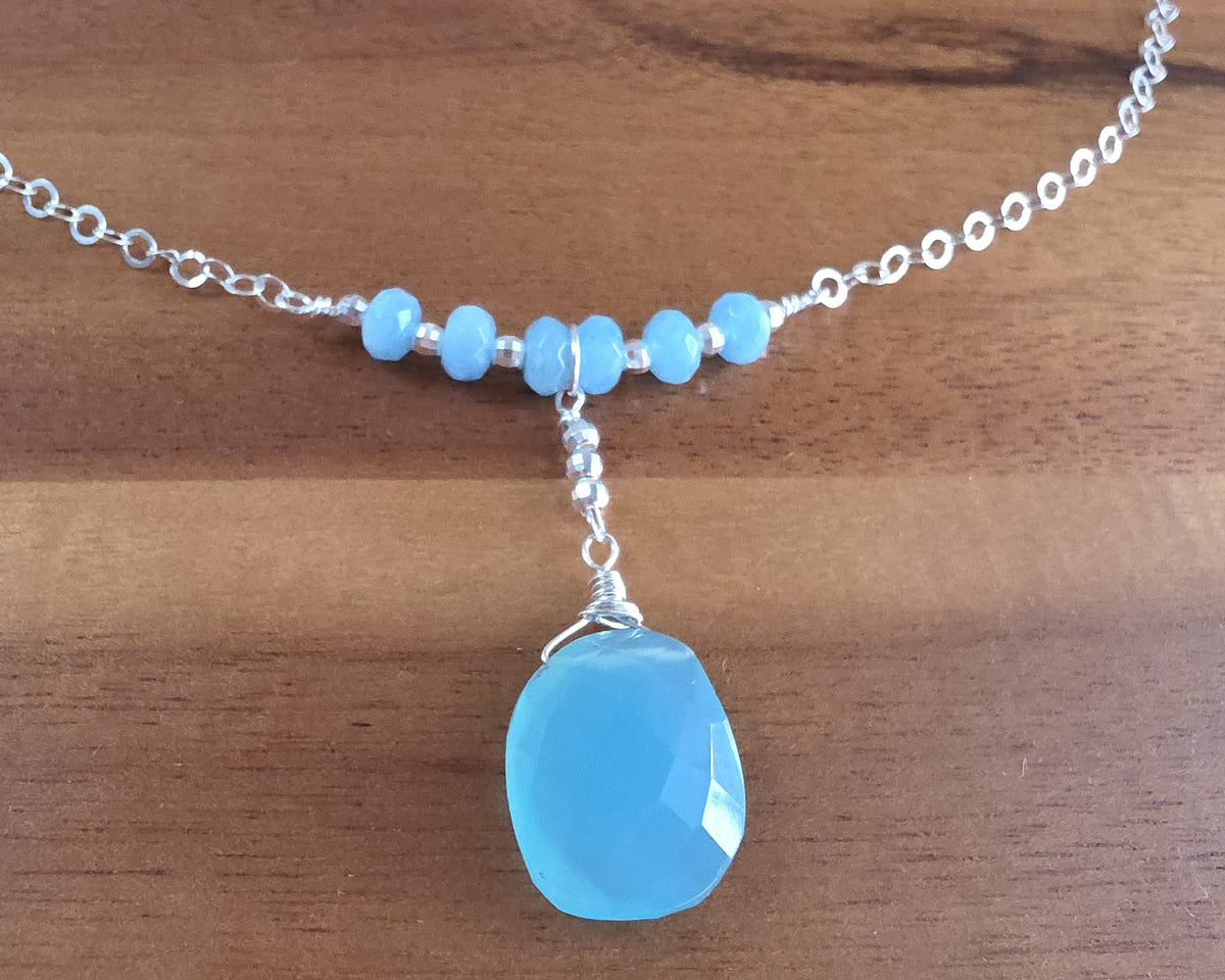 Art Deco Style Blue Chalcedony & Quartz Necklace