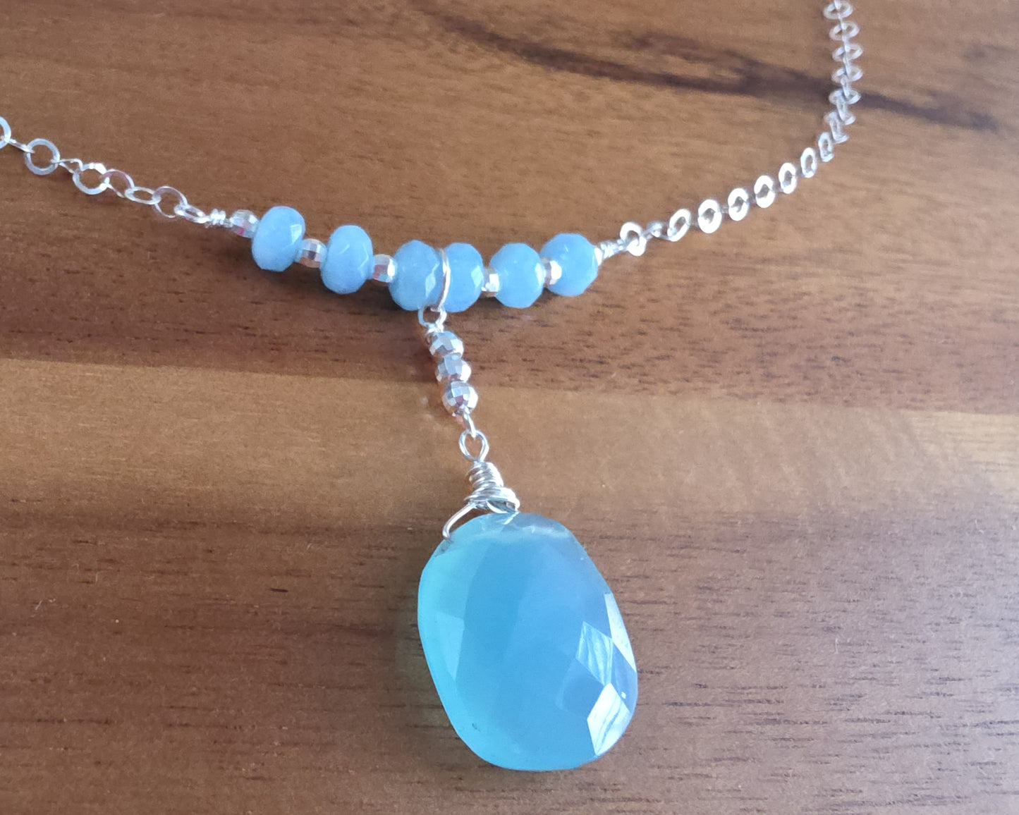Art Deco Style Blue Chalcedony & Quartz Necklace