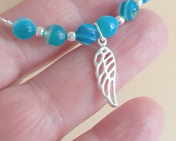 Sterling Silver Wing Blue Banded Agate Necklace