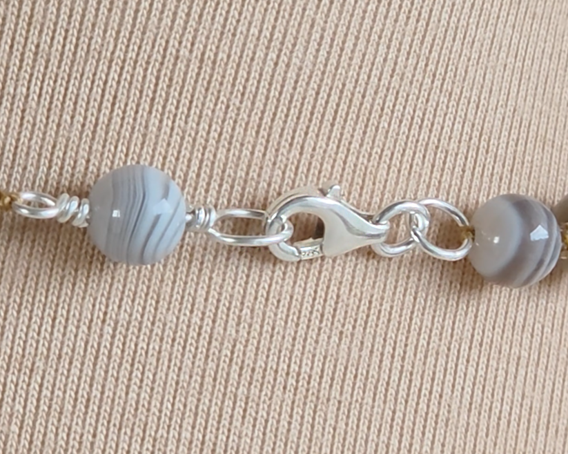 Botswana Agate Freshwater Cultured Pearl Beaded Strength Necklace