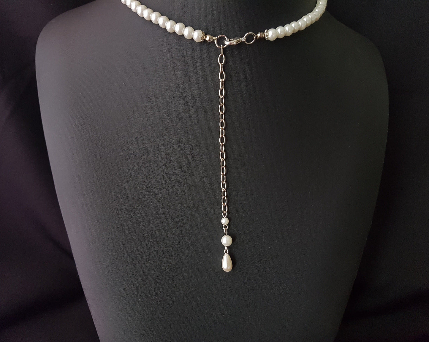 Long Back Chain for Pearl Necklace, Pearls dangling on the end