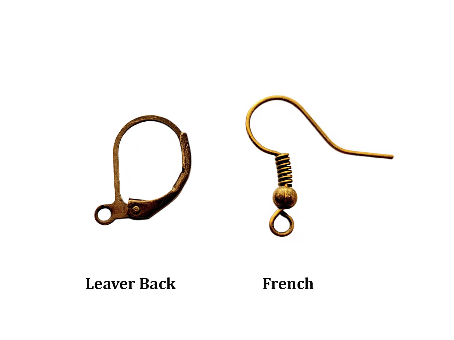 Earring Wire Styles-Antique Brass:  French-Fish Hooks & Leaver Back 