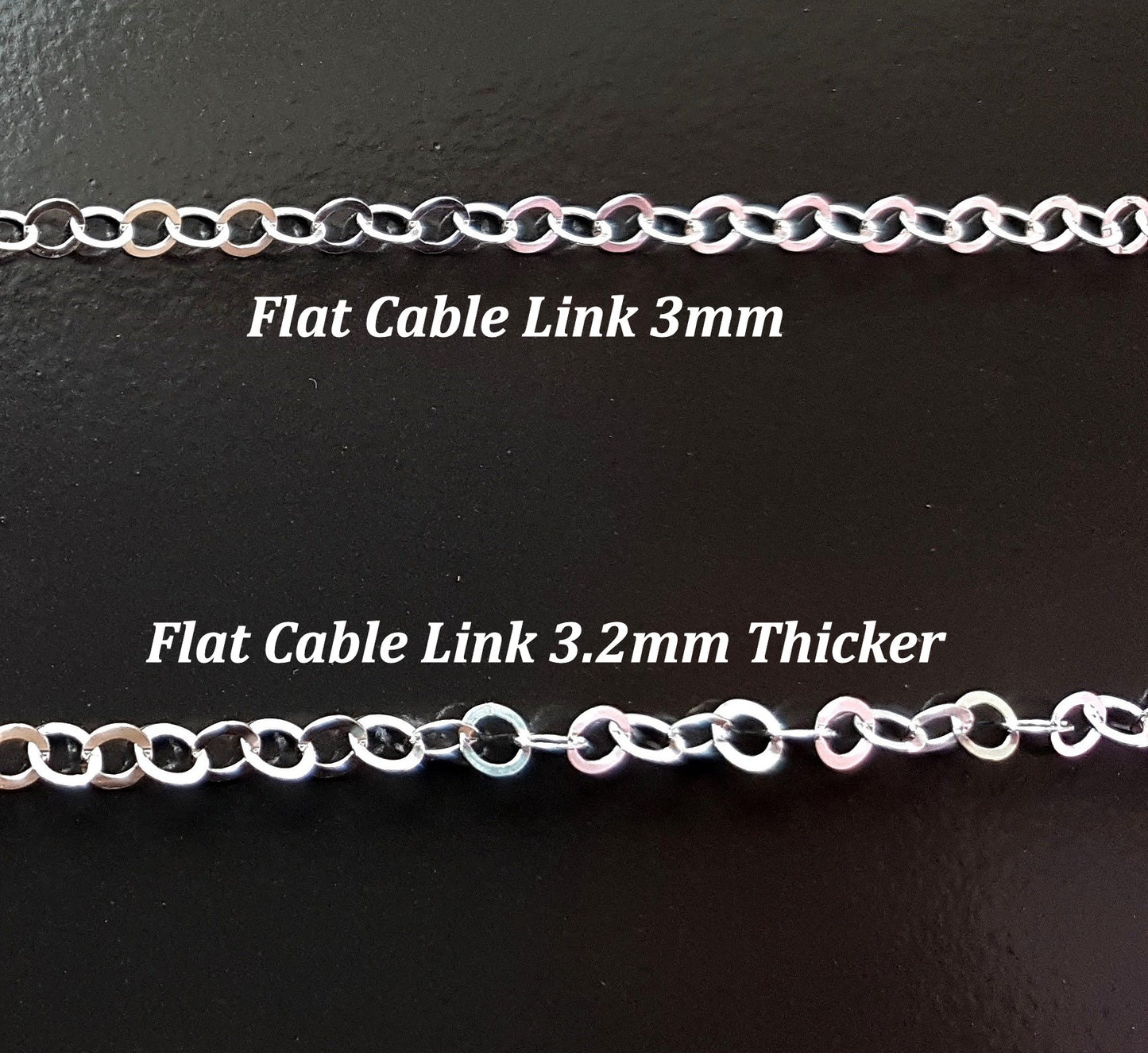 Two Chain Styles, Sterling Silver Flat Cable Link Chain