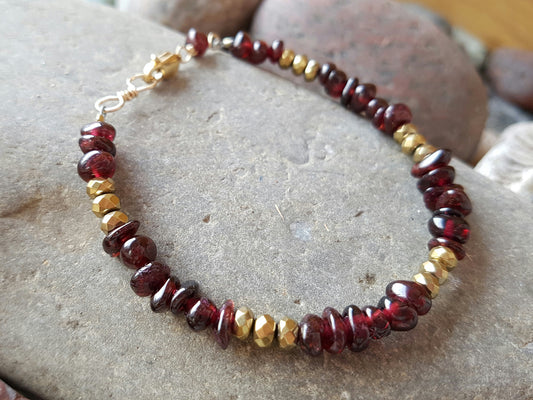 Infinity Golden Garnet Beaded Bracelet, Garnet Infinity Bracelet, Gold Filled ,Garnet Beaded Bracelet, Infinity, January 
