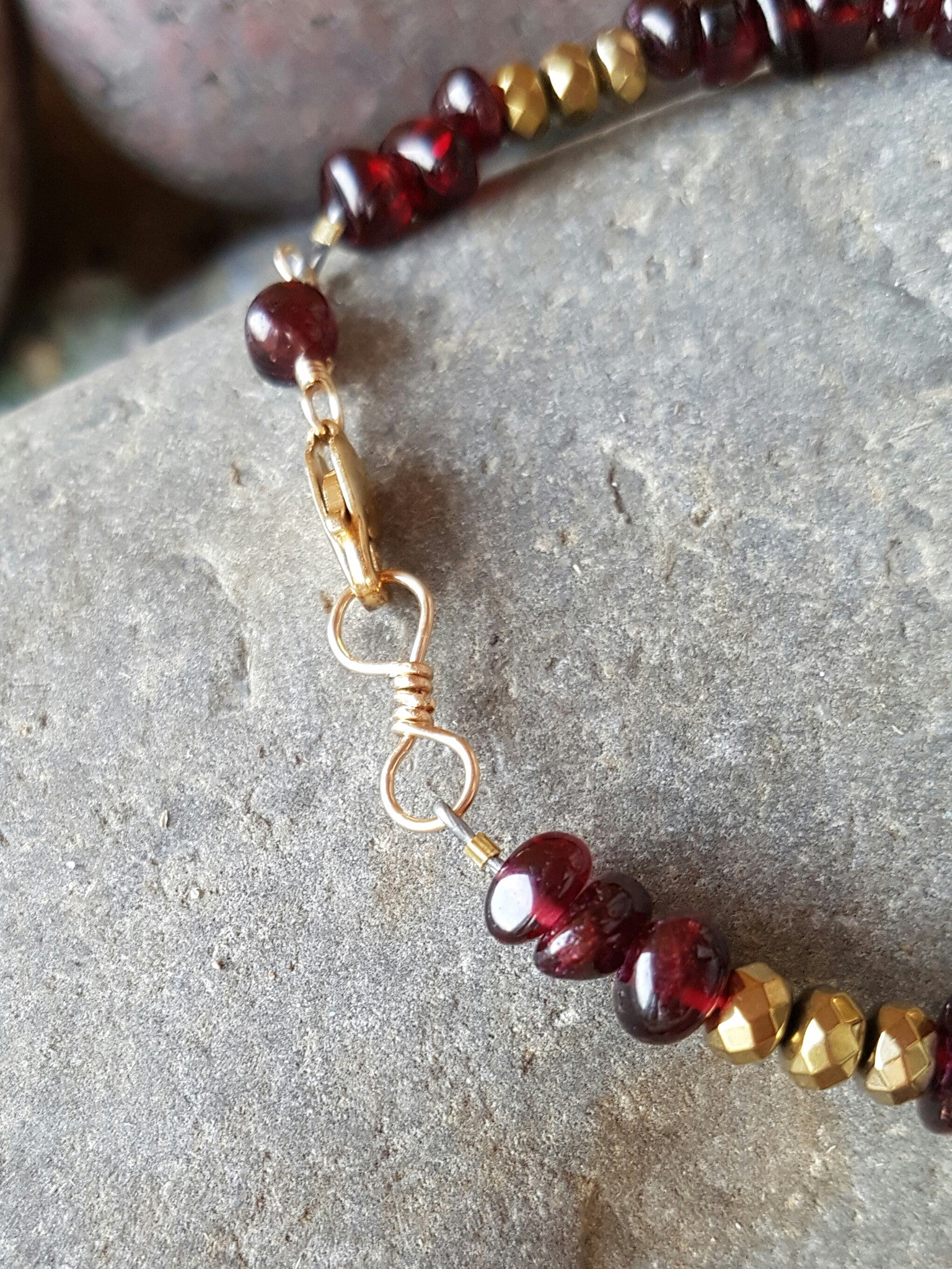 Infinity Golden Garnet Beaded Bracelet