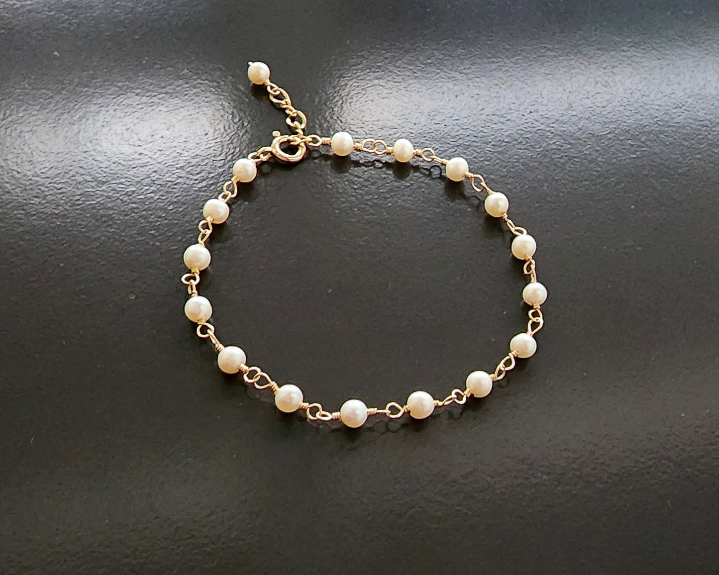Deluxe Freshwater Cultured Pearl Anklet-Ankle Bracelet-14k Gold Filled-Wire Wrapped White Pearls
