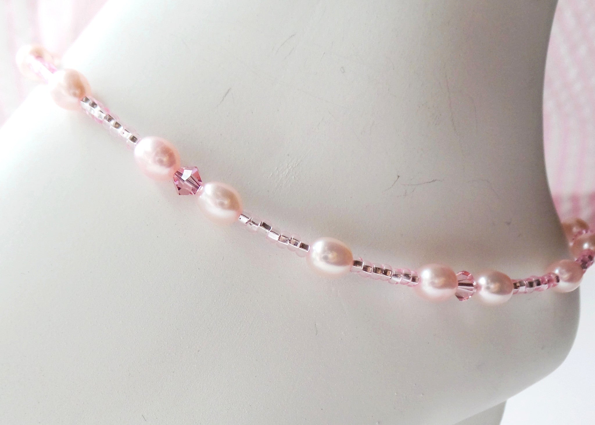 Pink Elegance Pearl Crystal Beaded Ankle Bracelet-Anklet