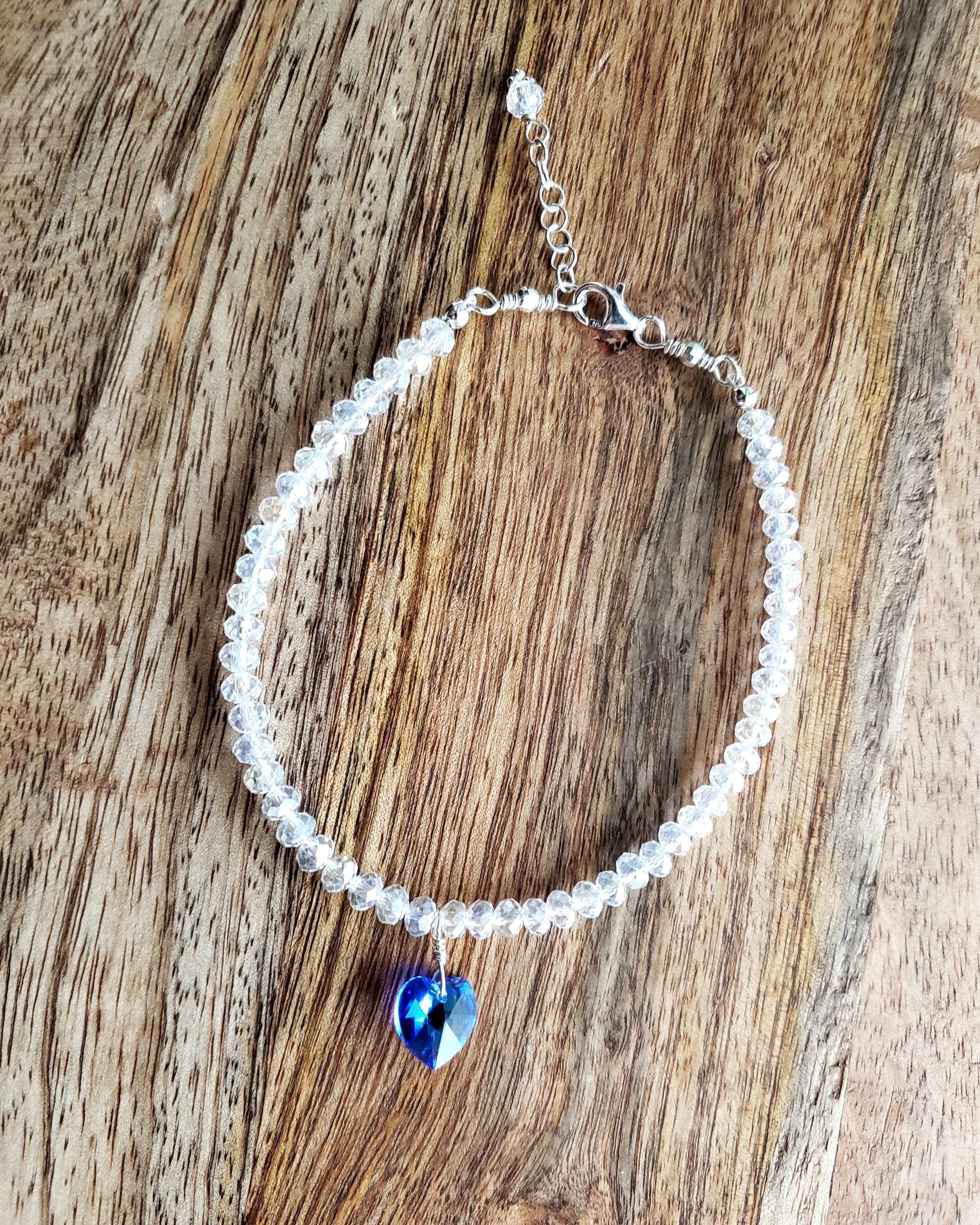 Something Blue Crystal Heart Beaded Ankle Bracelet – Anything's