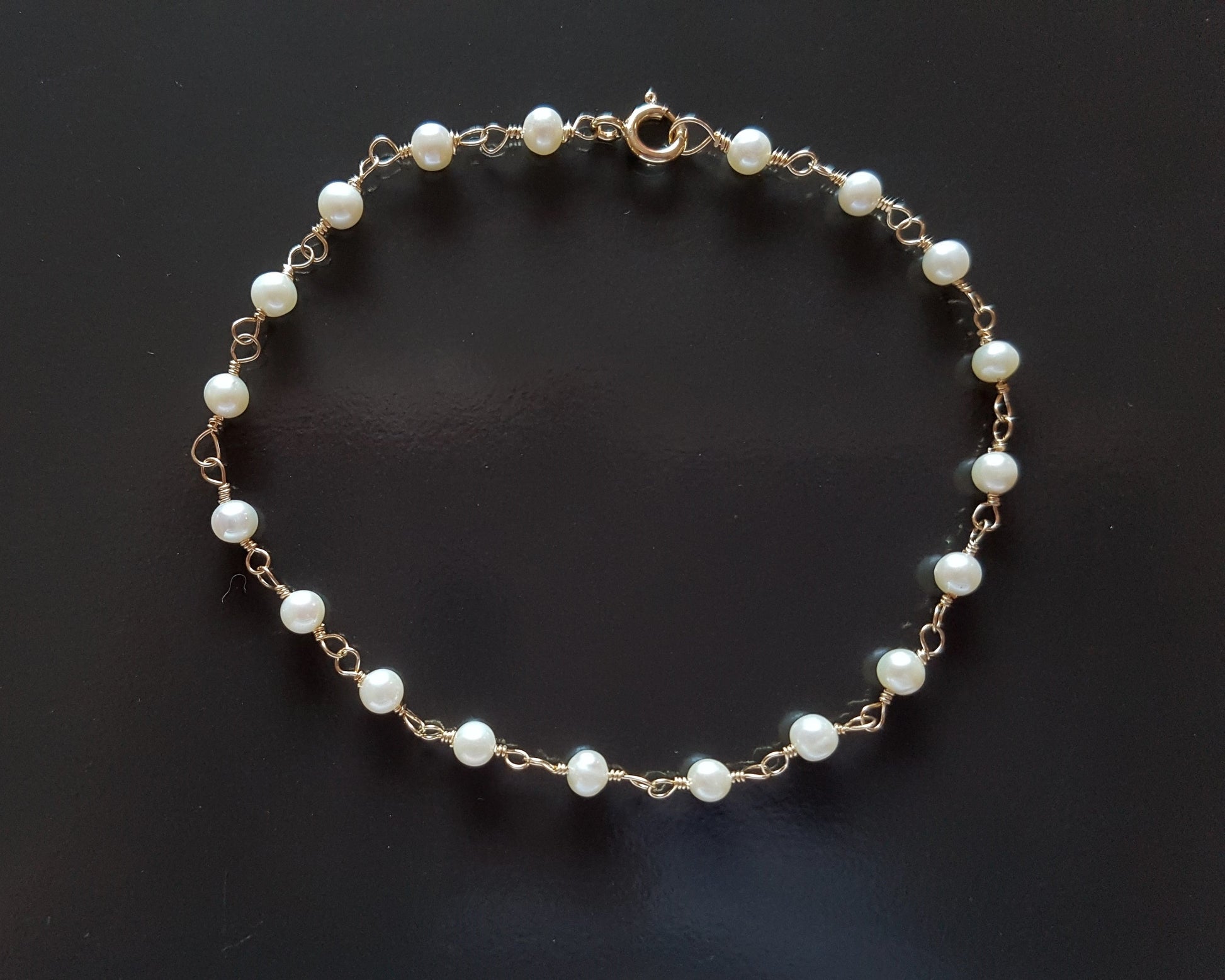 Deluxe Freshwater Cultured Pearl Anklet-Ankle Bracelet-14k Gold Filled-Wire Wrapped White Pearls