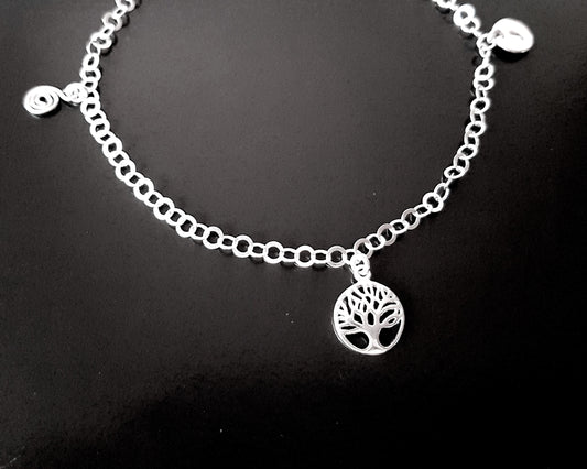 Personalized Tree of Life Initial Ankle Bracelet
